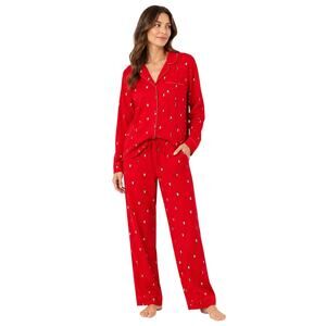 Talbots Red Penguin Flannel Pajama Set M Cotton Button Front Holiday Lounge